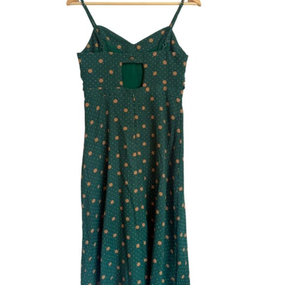 Lush | Midi Green Gold Polka Dot Tie Front Dress Size S - Picture 2 of 7